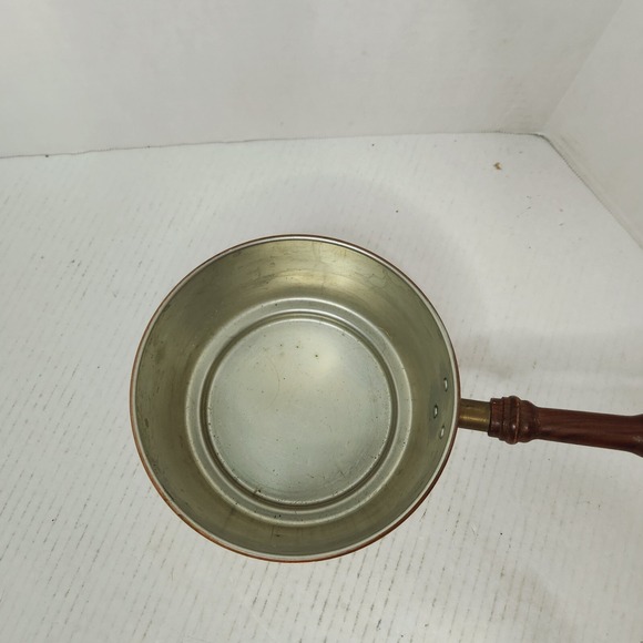 BONGUSTO Copper Sauce Pan/Pot Lid ITALY 7" Dia Covered Cooking TinLined VTG Wood - Picture 8 of 16